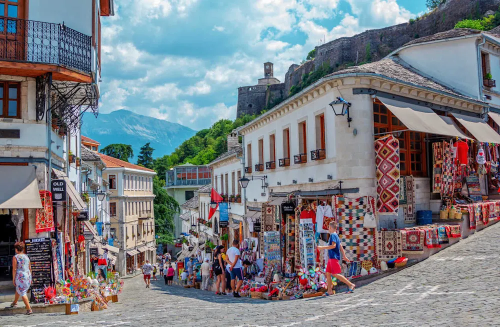 Ottoman-era architecture lines the hillside streets of Gjirokastër.