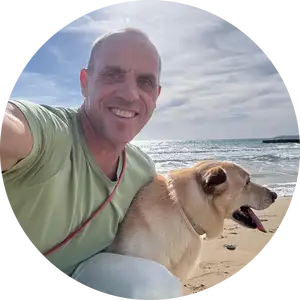 Michael Aspiotis and his dog, Buster.