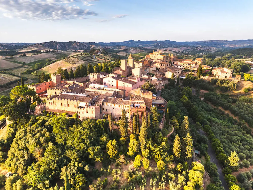 Medieval Certaldo Alto rises above the Tuscan countryside.