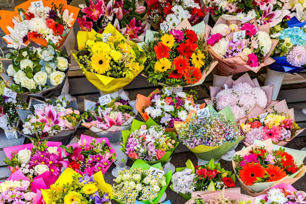 A vibrant flower market in Tallinn.