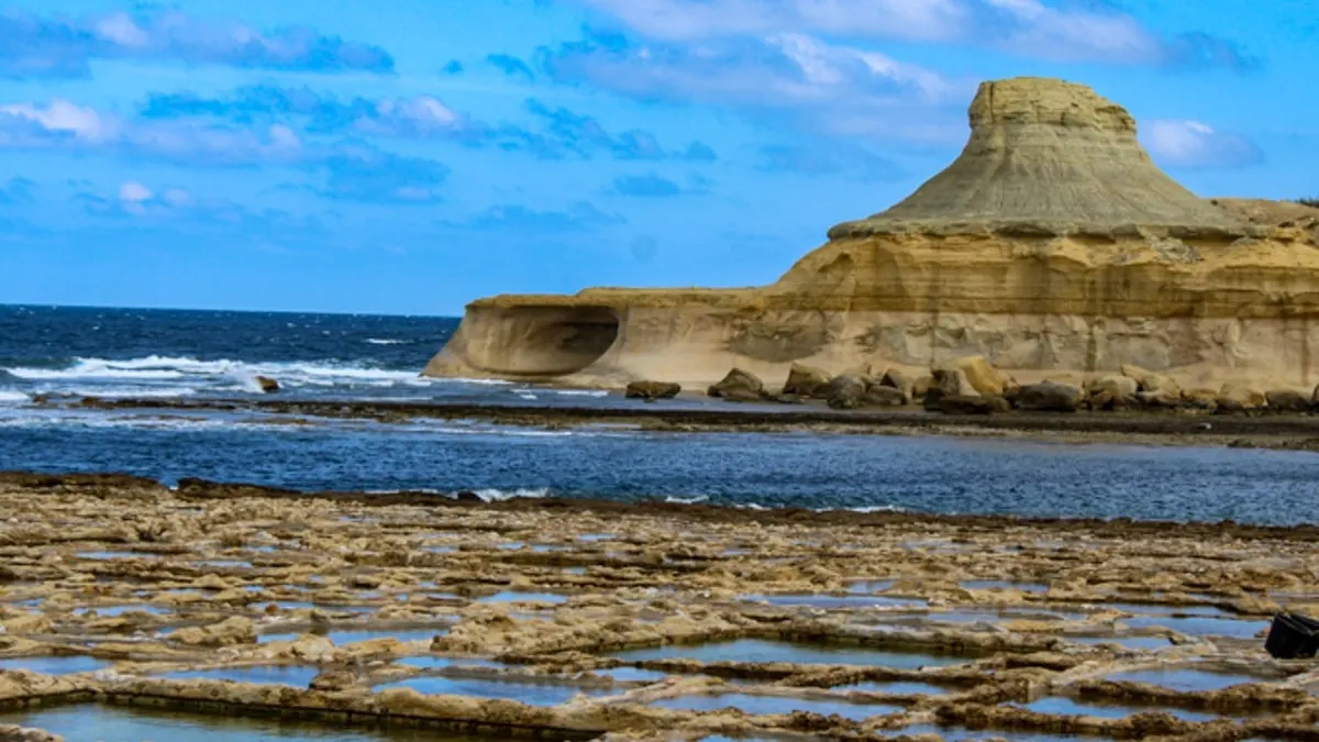 Salt pans on the coast of Gozo, Malta, our Digital Nomad home base in the EU.