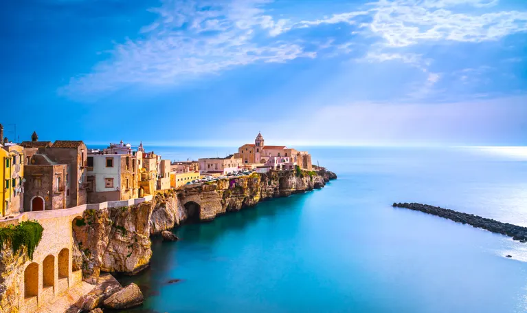 Vieste, a breathtaking coastal town perched on the rocky cliffs of the Gargano Peninsula. 