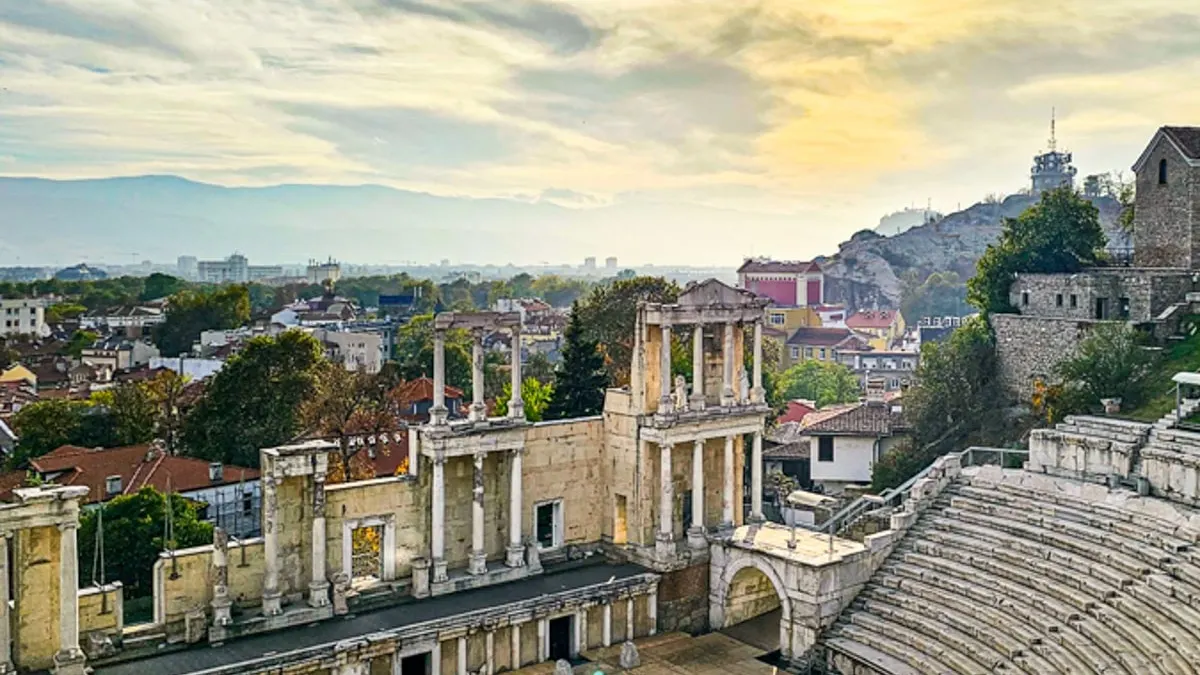 An ancient Roman theater in Plovdiv, Bulgaria. It is still in use today.