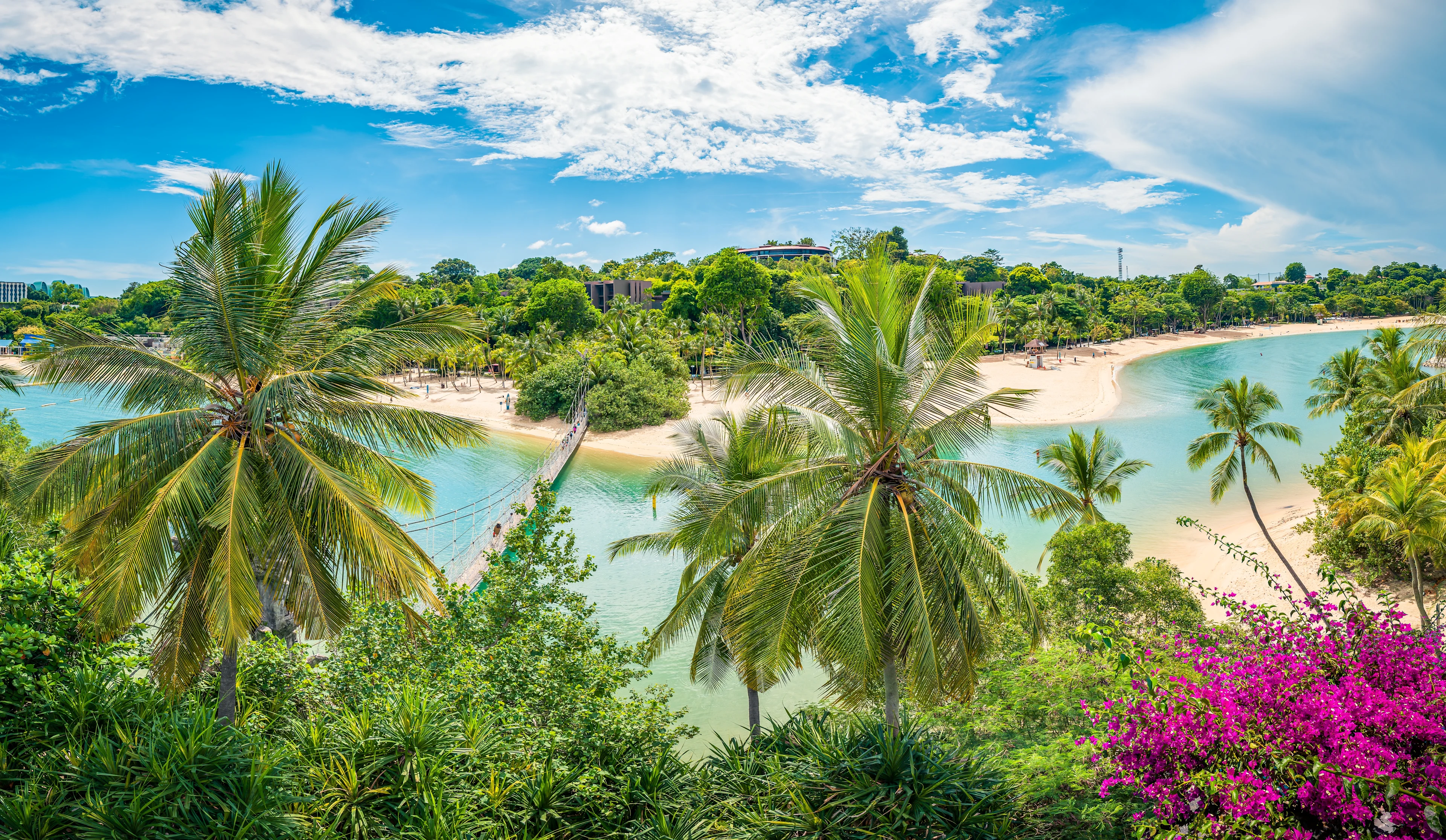 Palmer och sandstränder på Sentosa Island i Singapore