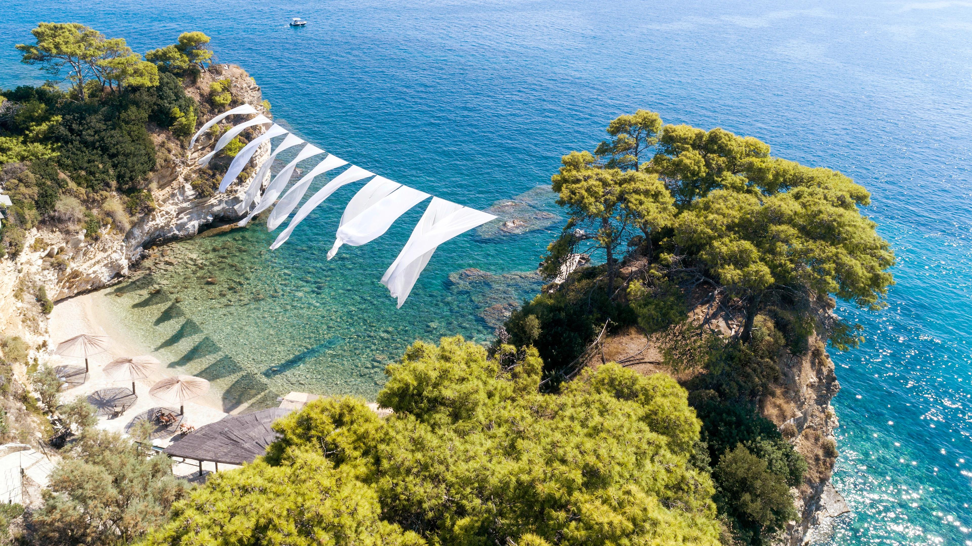 Utsikt över stranden på Cameo Island, Zakynthos