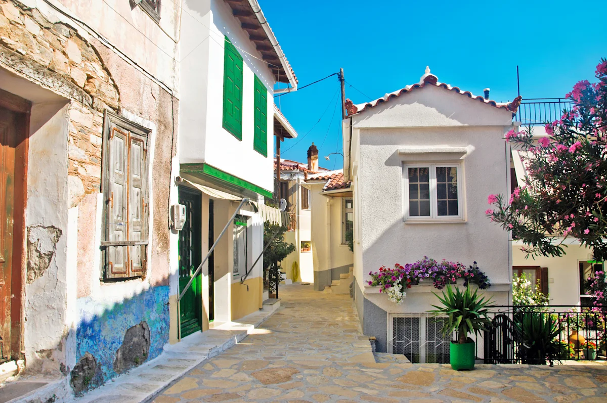 Hus i byen Manolates på Samos