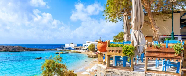 Restaurang vid stranden på Karpathos