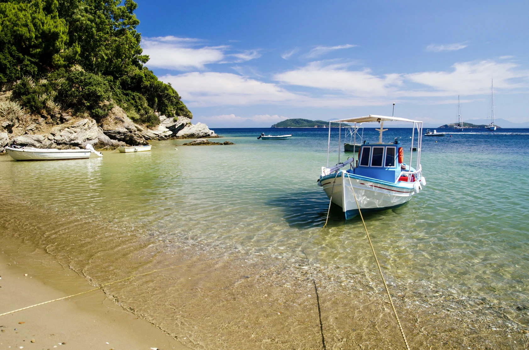 skiathos hav båt fin strand