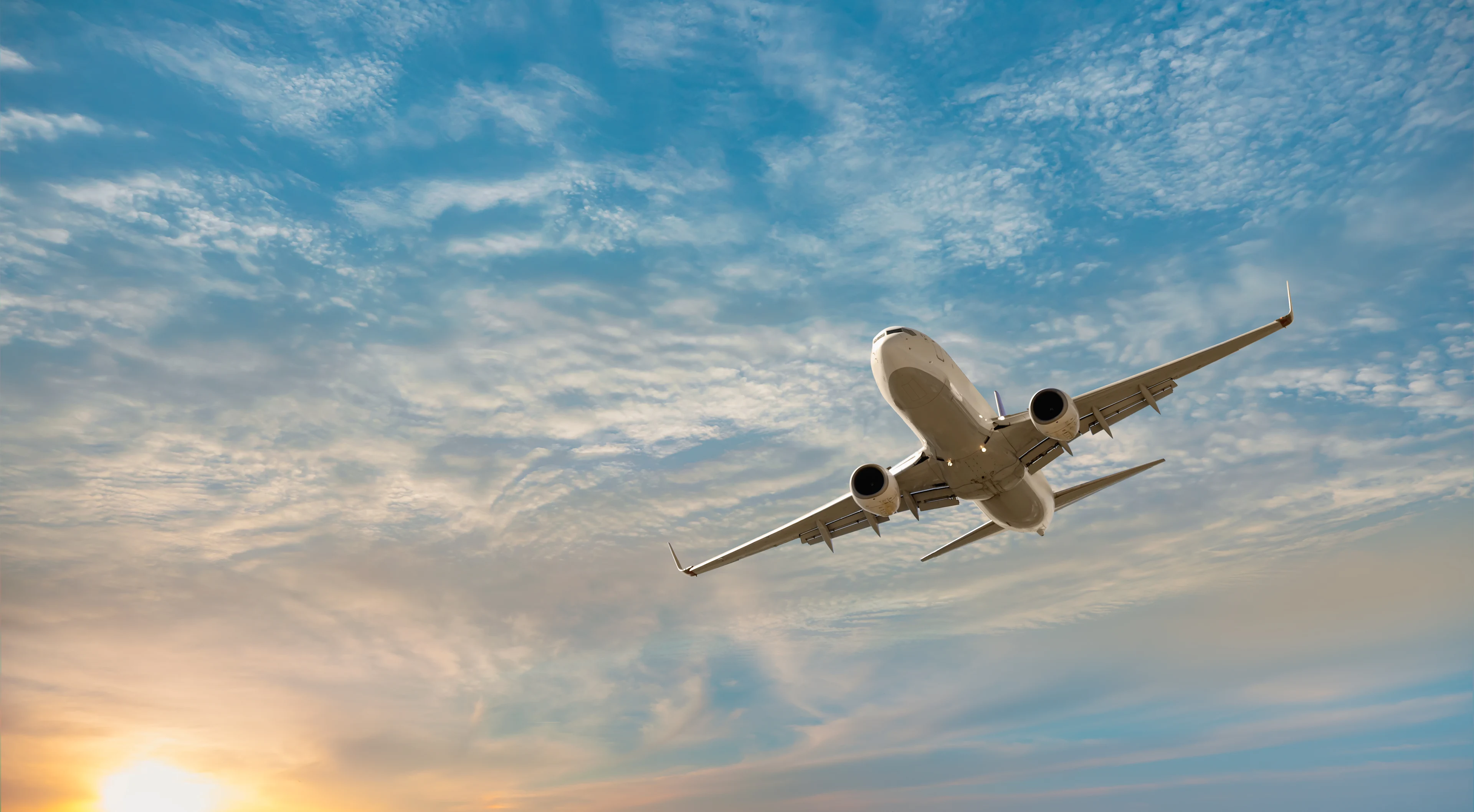 flygplan som flyger över himlen i solnedgång