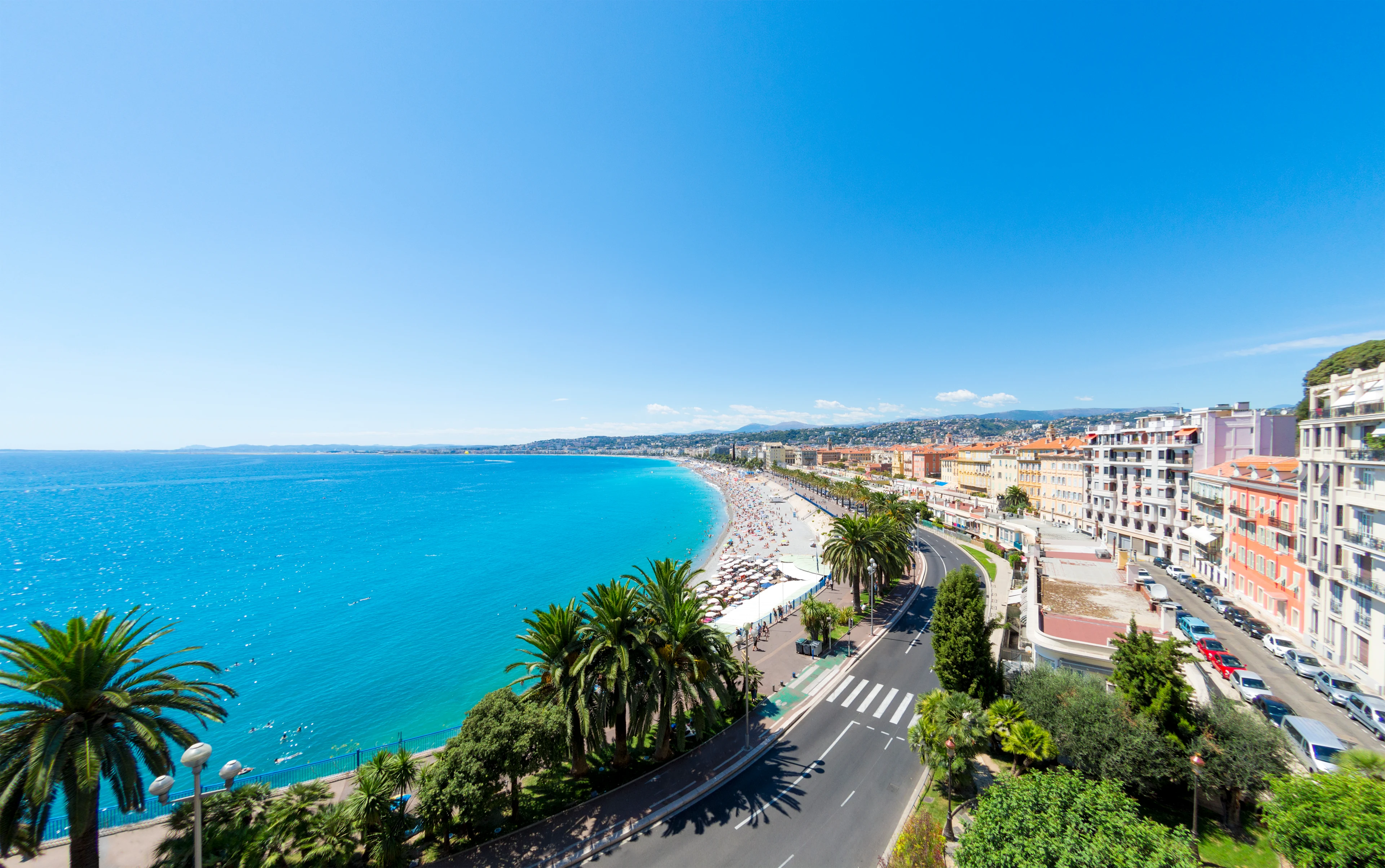 Utsikt över Promenade des Anglais i Nice frankrike