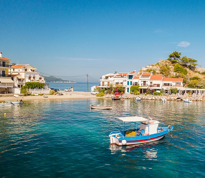 Boat in harbour on greek island