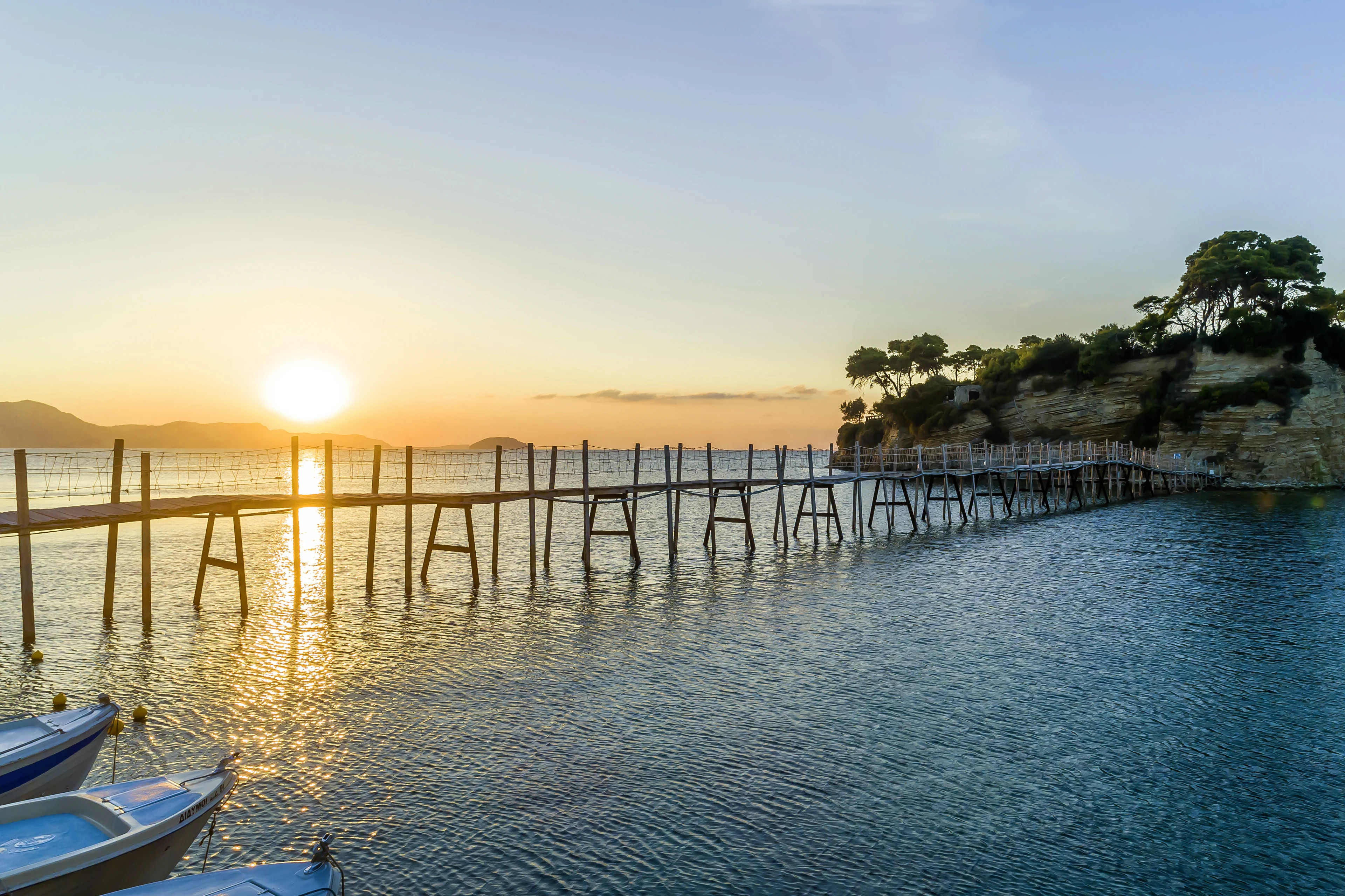 grekland zakynthos solnedgång över havet