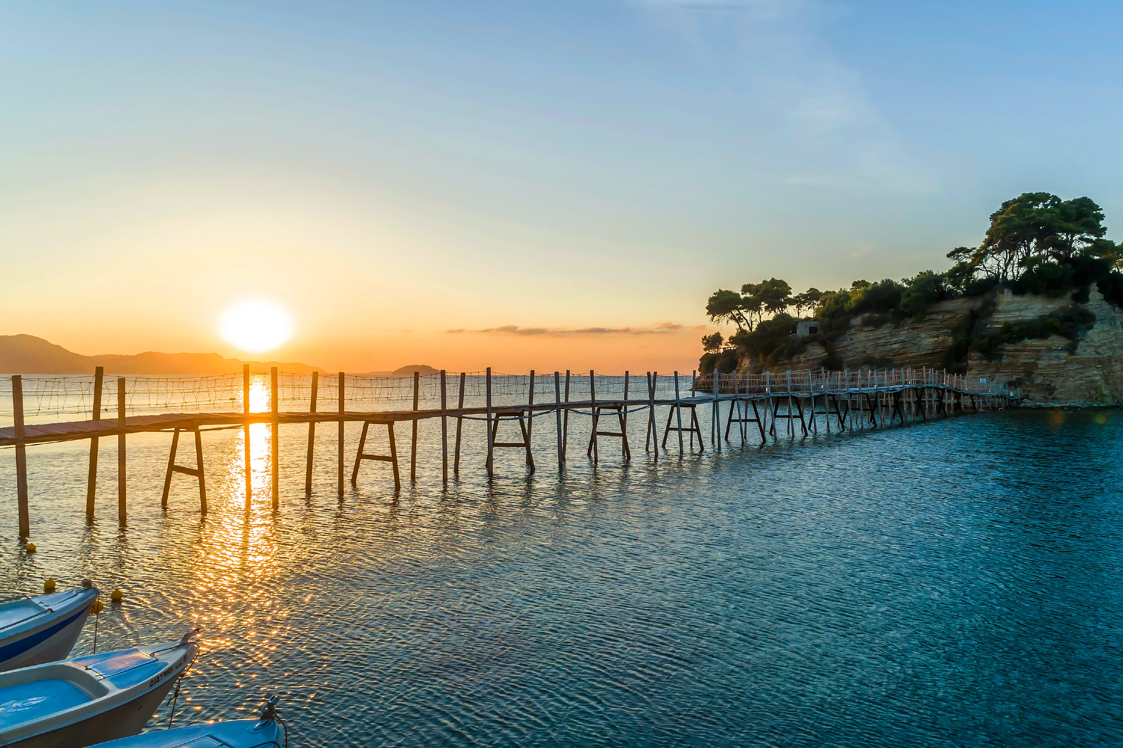 grekland zakynthos solnedgång över havet