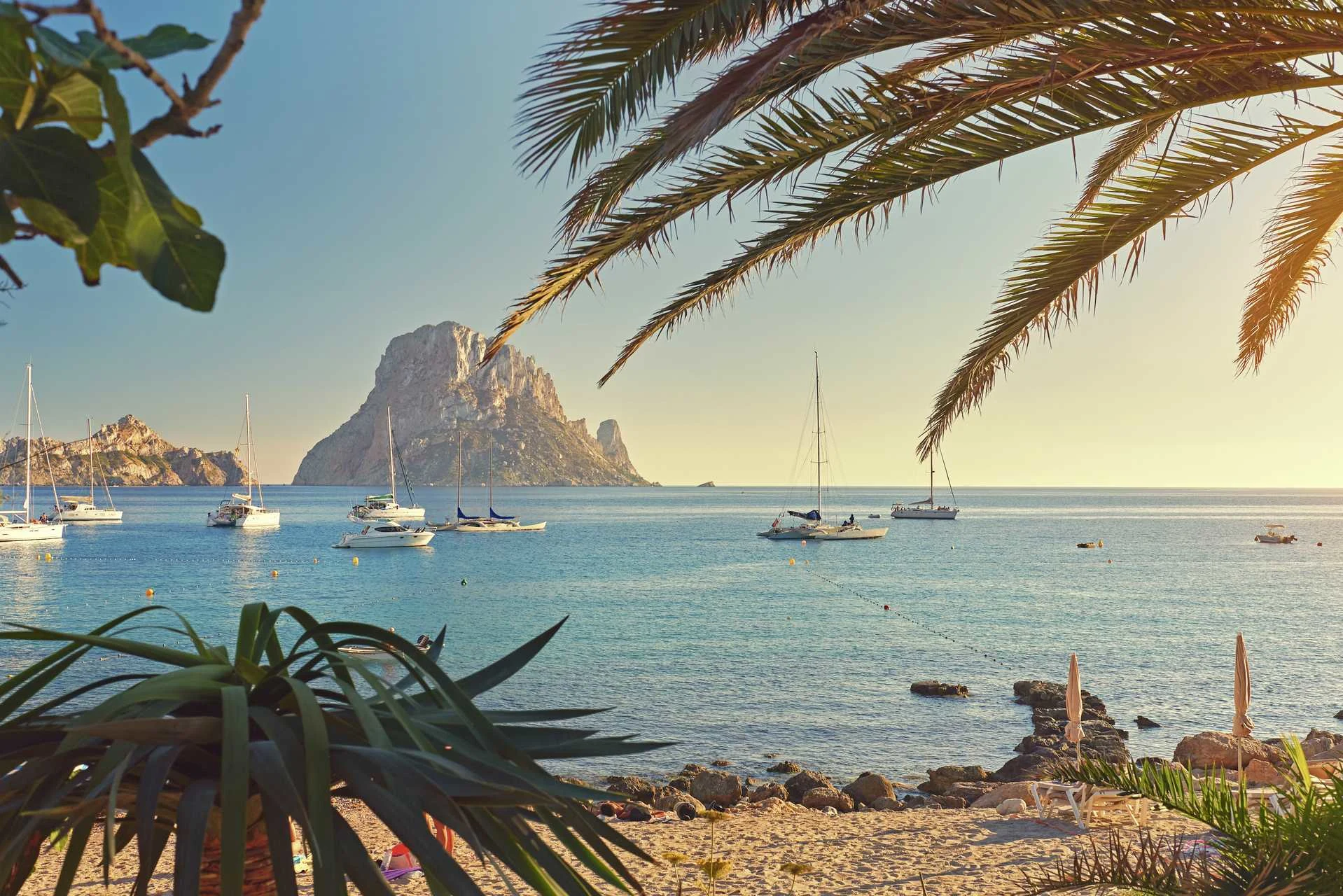 strand, hav og seilbåter på Ibiza