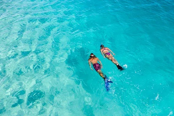 2 personer som snorklar i turkost vatten