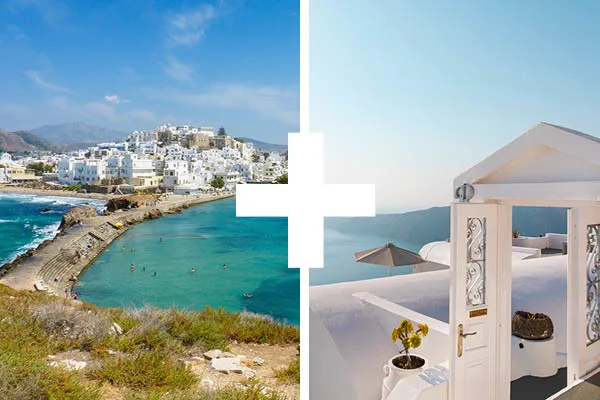 Utsikt över Naxos och Santorini