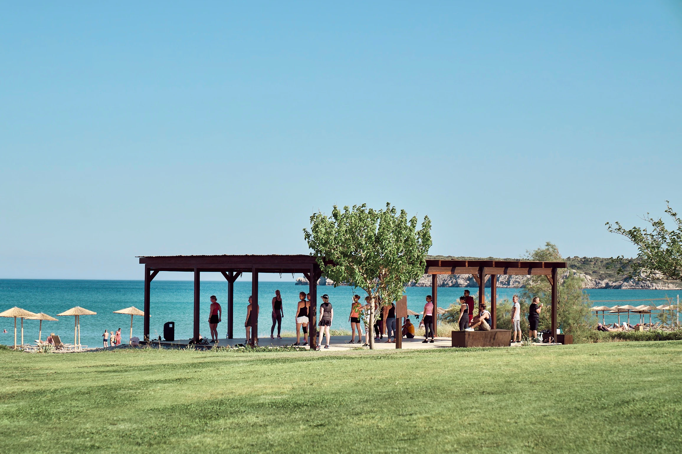 Träningsplattform vid havet på Levante, Rhodos