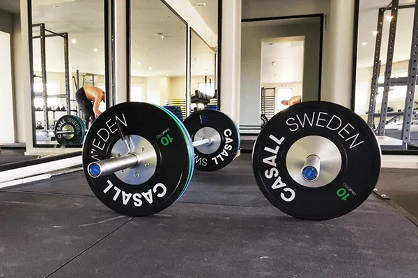 Skivstänger med vikter på