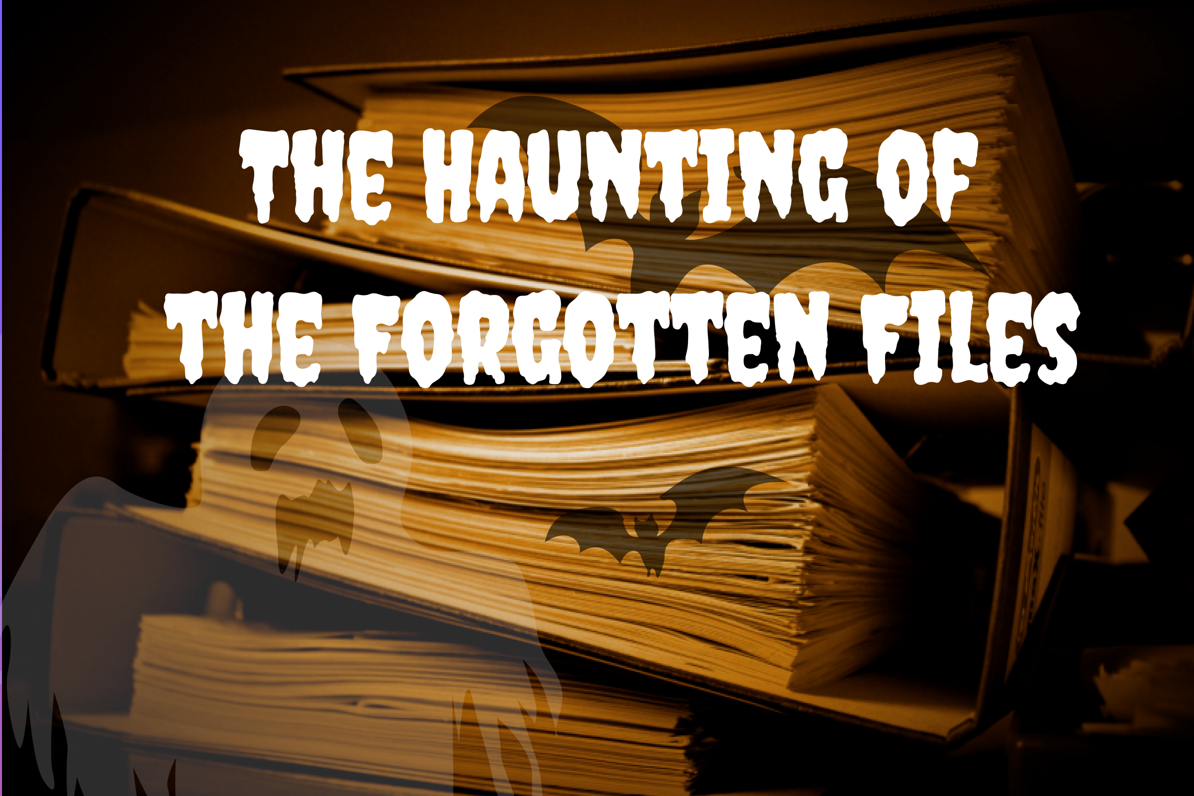Piles of files in a Halloween theme