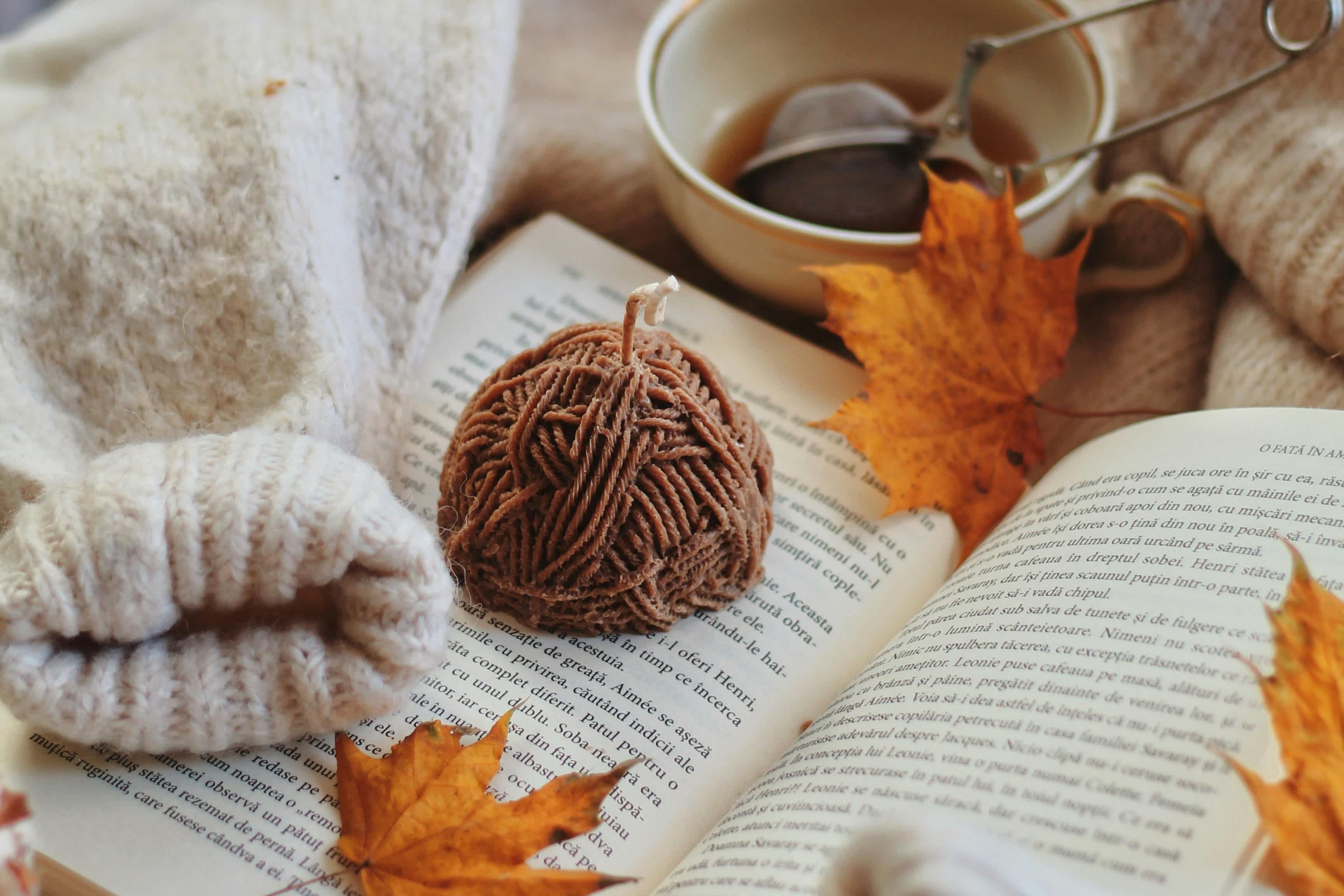 Picture of candle, book, blanket