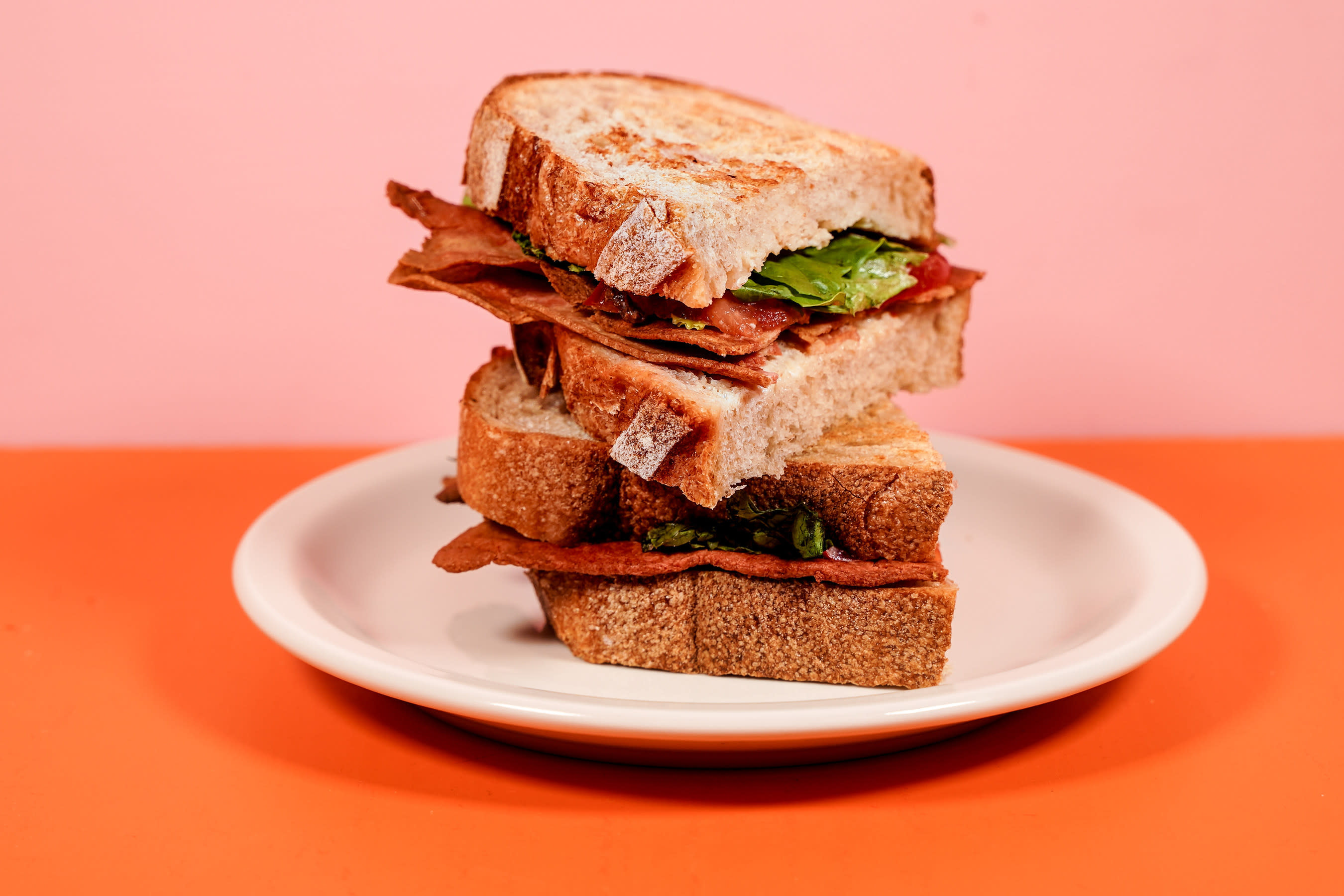 Bacon Lettuce Tomato Sandwich with Prime Roots Plant-Based Bacon