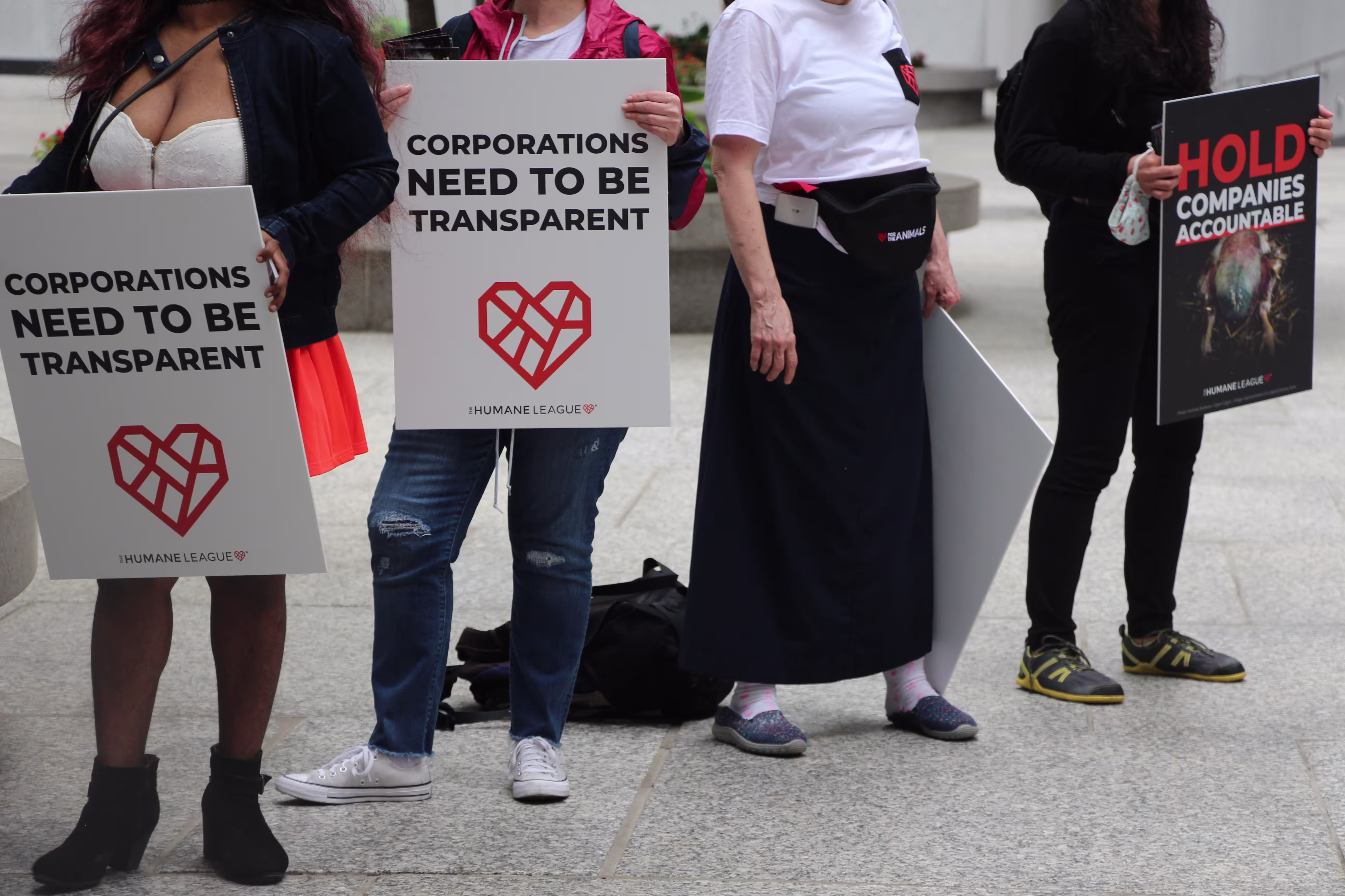 Protesters at at One Chase Manhattan Plaza in New York City, where meal kit company HelloFresh is headquartered on the tenth floor
