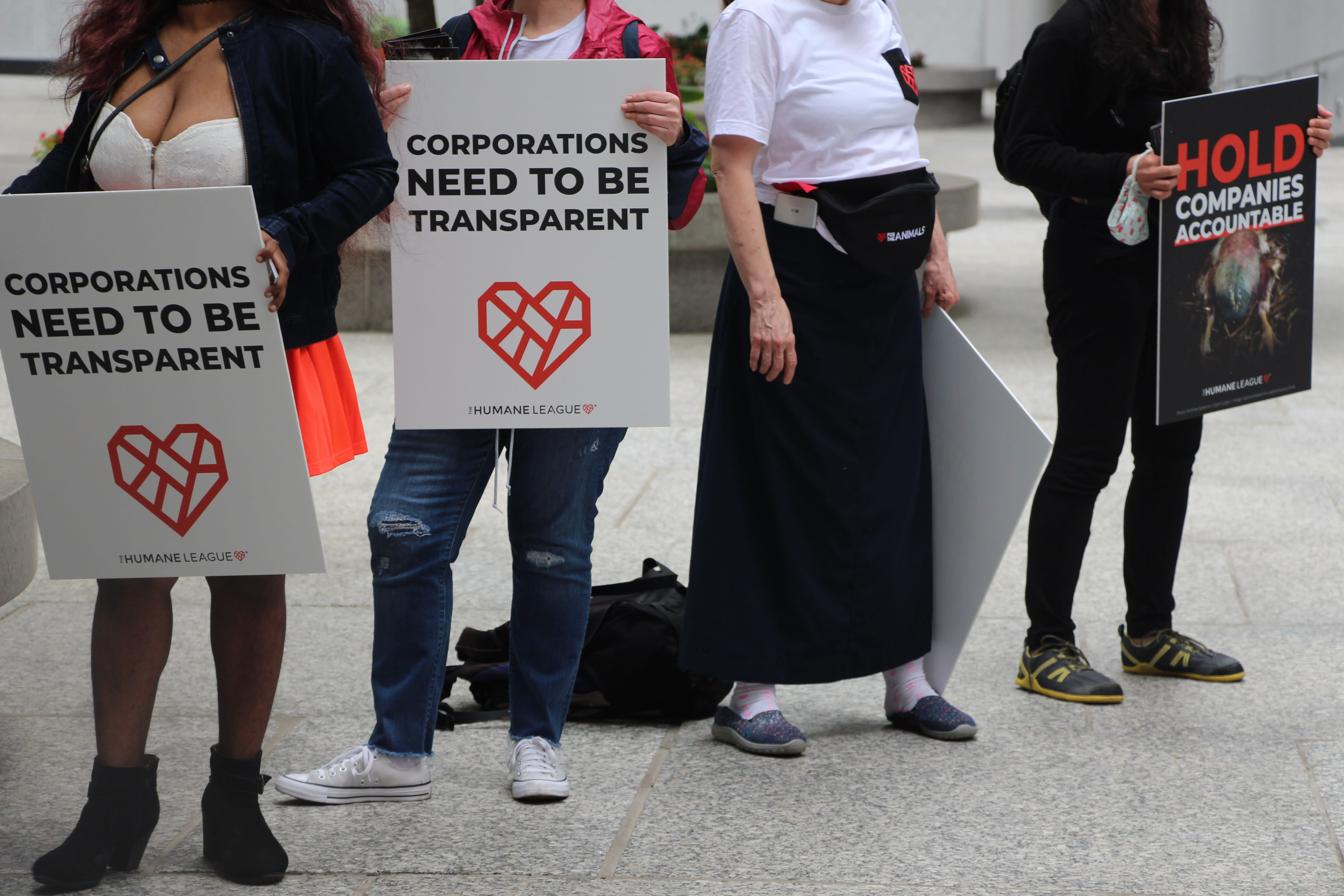 Protesters at at One Chase Manhattan Plaza in New York City, where meal kit company HelloFresh is headquartered on the tenth floor