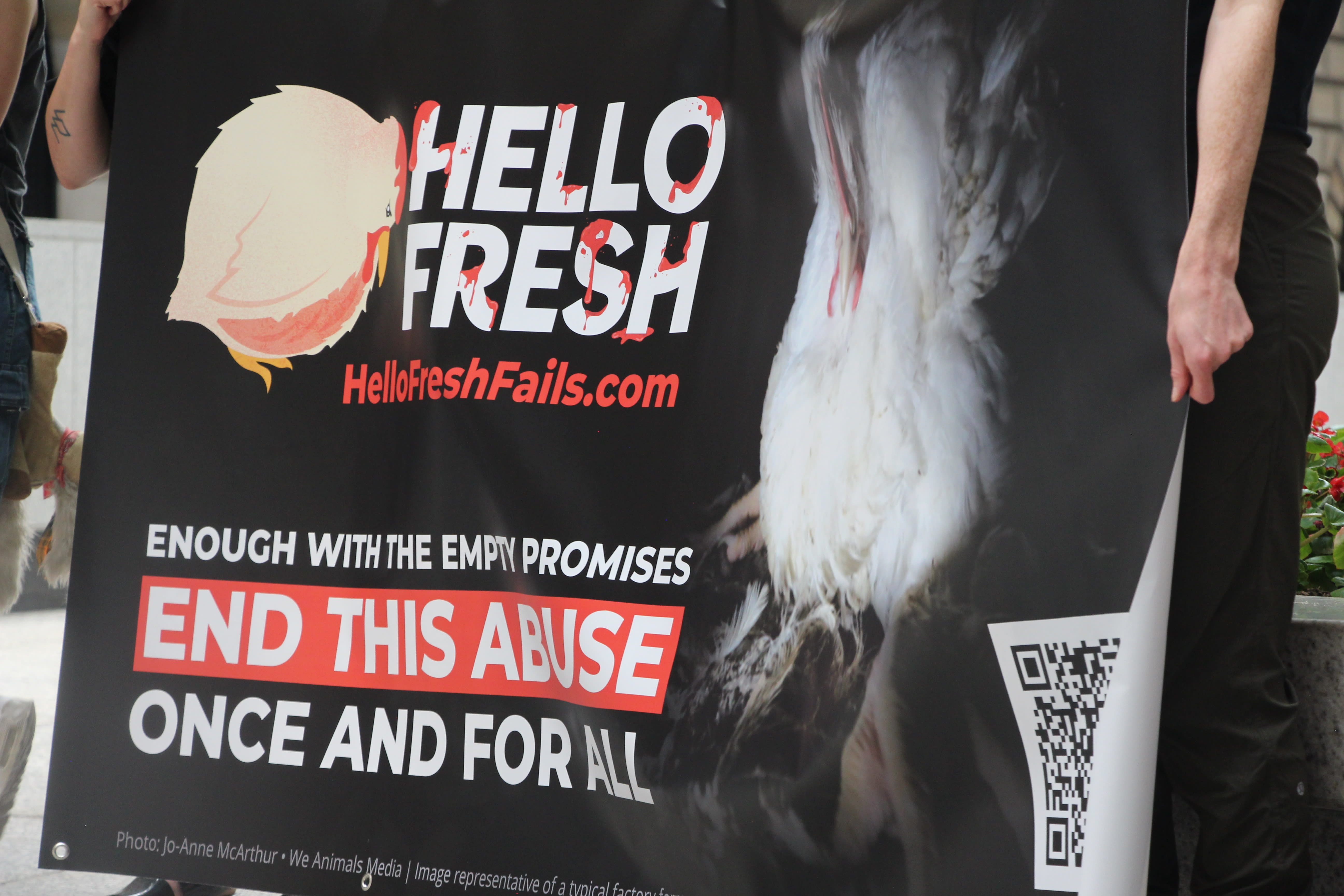 A banner about HelloFresh and its empty promises about animal welfare