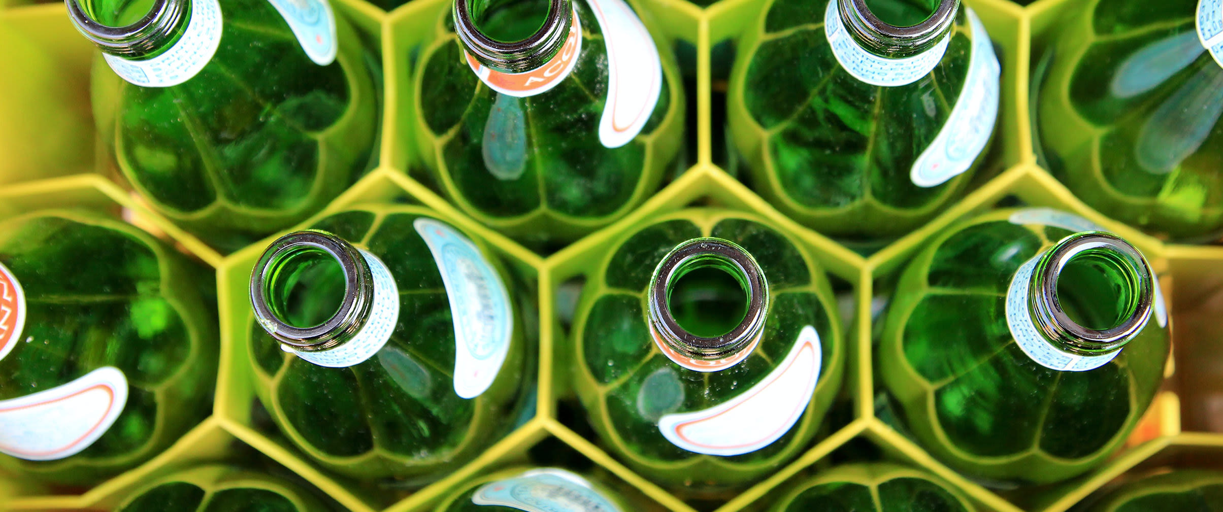 Bottles without caps viewed from above
