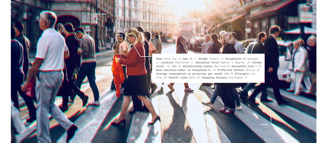 Facial recognition on of people walking across the street