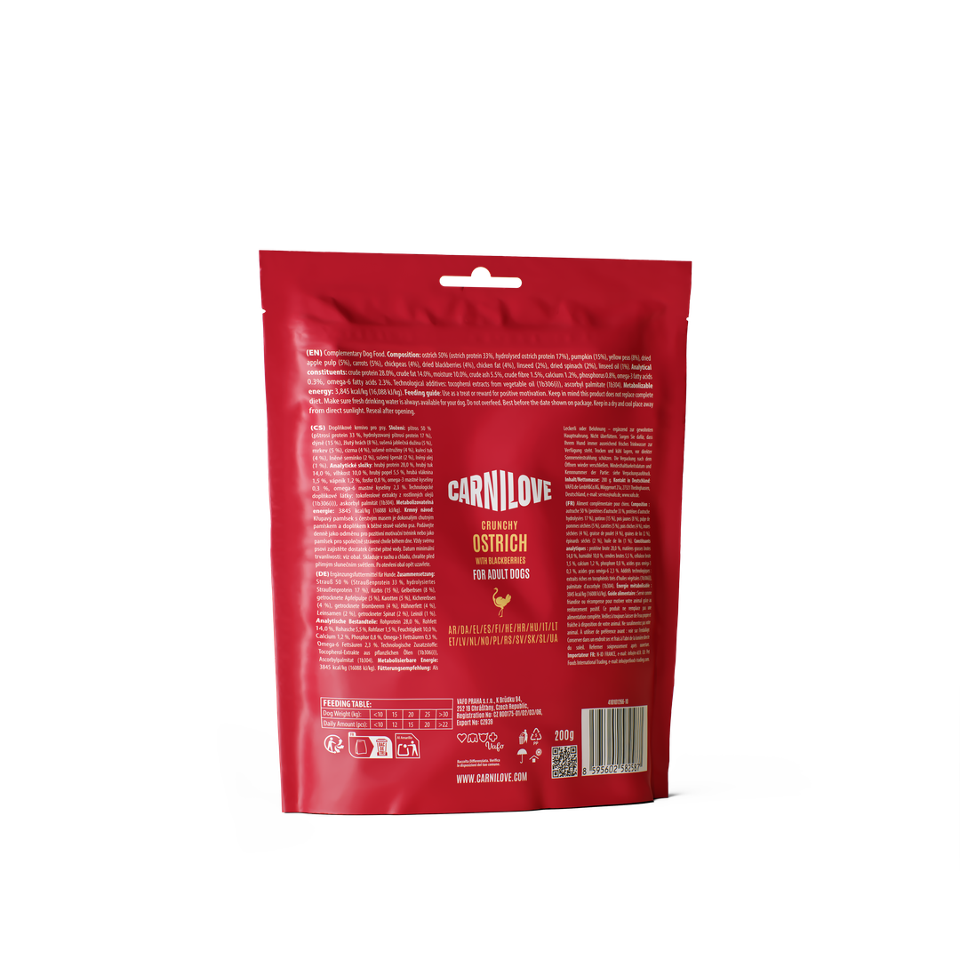 Ostrich with Blackberries CRUNCHY Snack for Dogs 200g