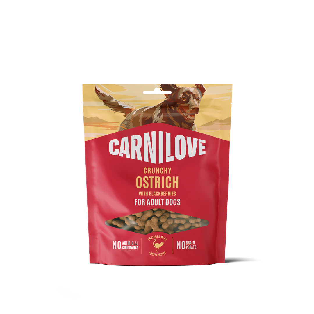 Ostrich with Blackberries CRUNCHY Snack for Dogs 200g