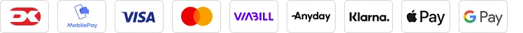 Betalingsmuligheder - Dankort, MobilePay, Visa, Mastercard, Viabill, Klarna, Apple Pay og Google Pay