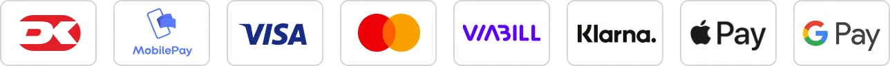 Betalingsmuligheder - Dankort, MobilePay, Visa, Mastercard, Viabill, Klarna, Apple Pay og Google Pay