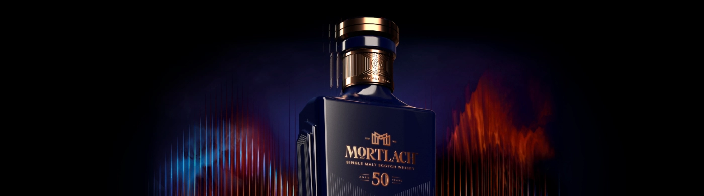 close up of mortlach 50 whisky bottle