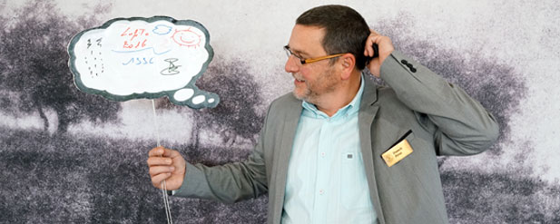 Man, thinking in doodles