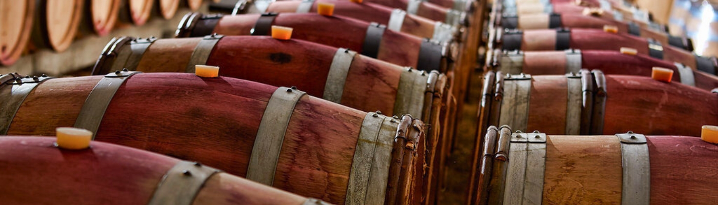 red wine barells in a row