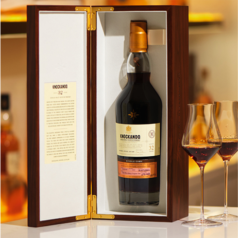A bottle of Knockando Justerini & Brooks 275th Anniversary in its display case