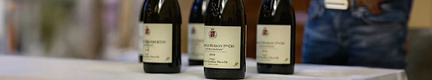 Close up of bottles of wine