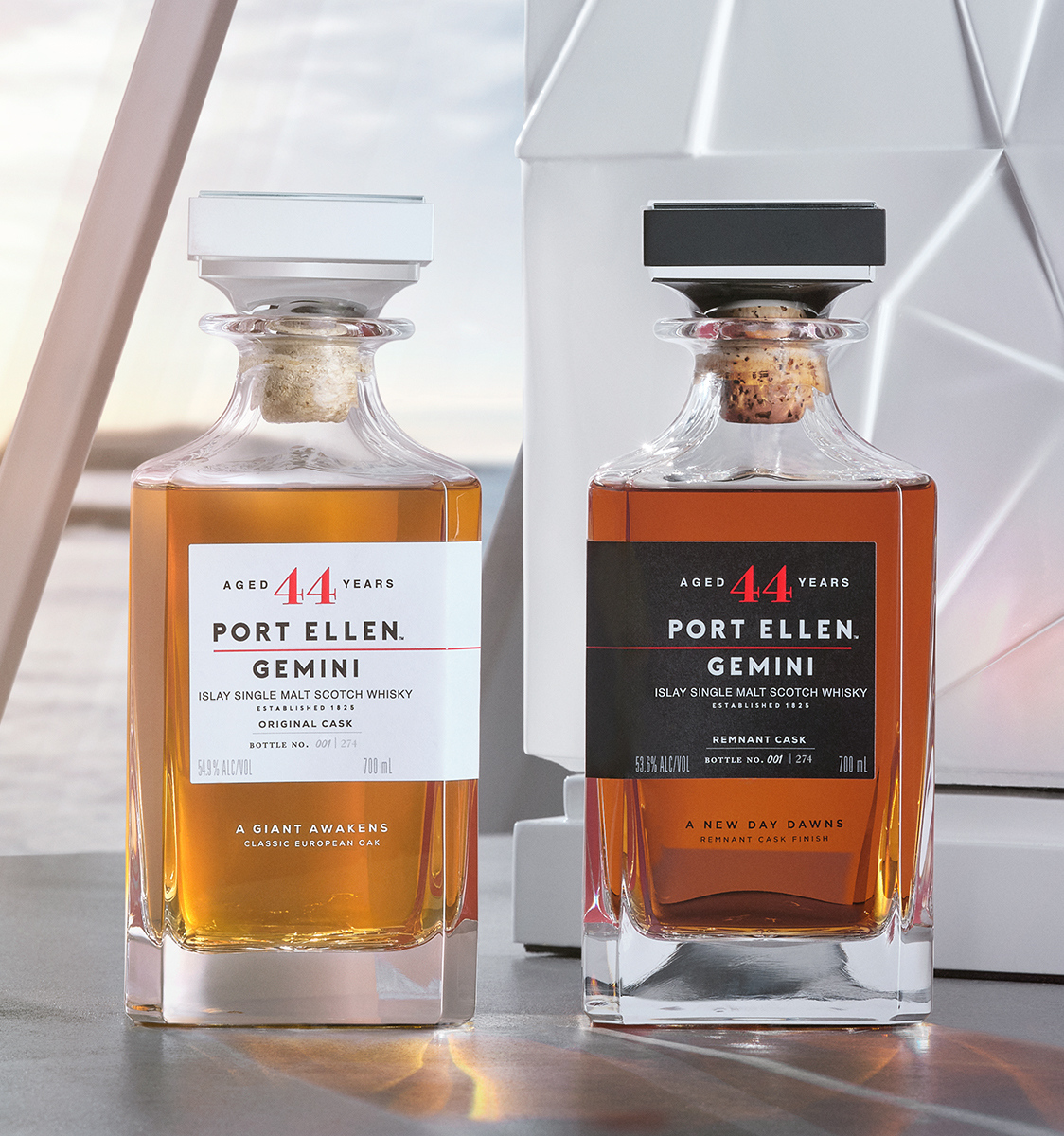 two bottles of gemini port ellen whisky