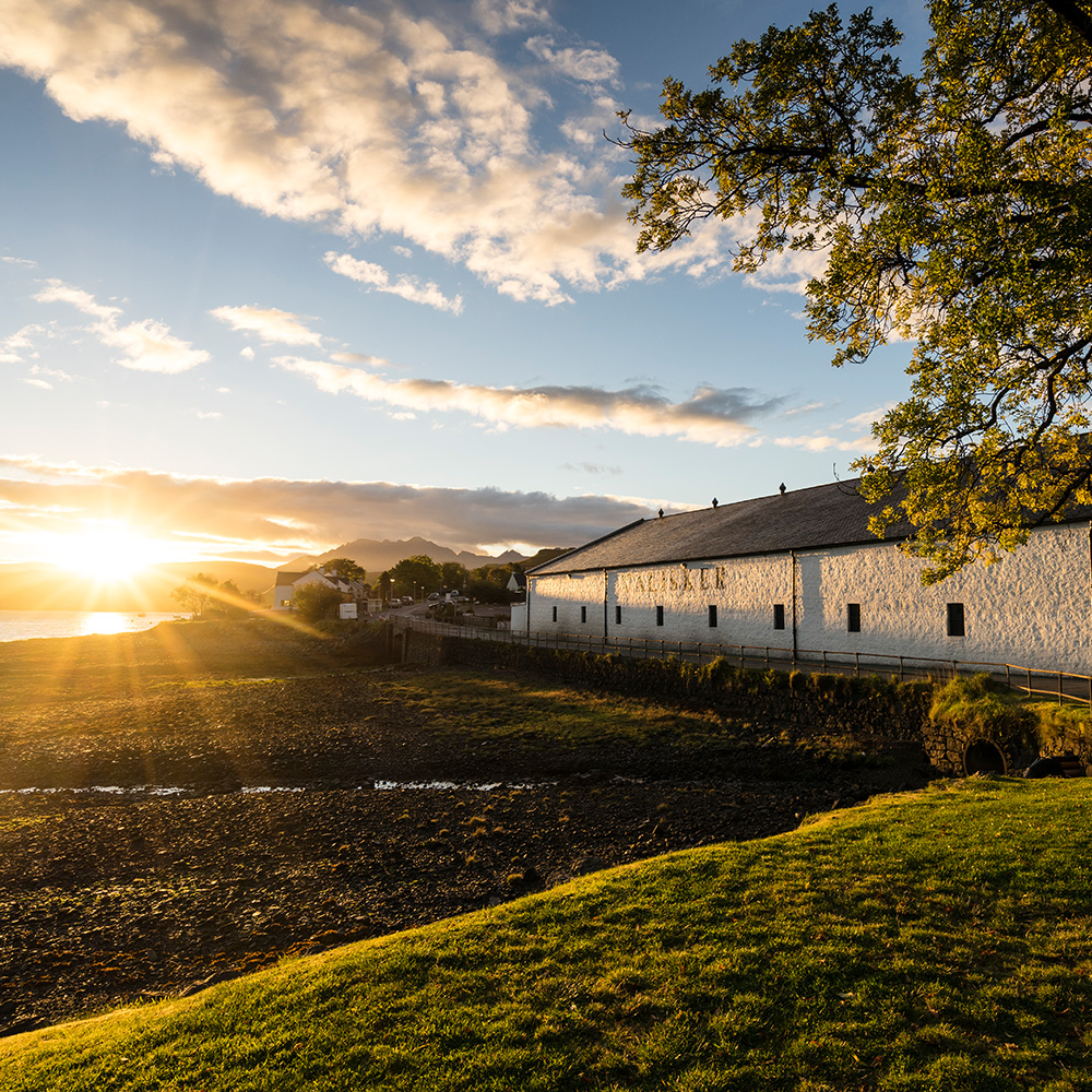 Talisker distillery during sunset