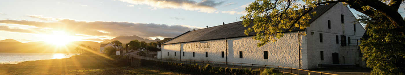 Talisker distillery during sunset