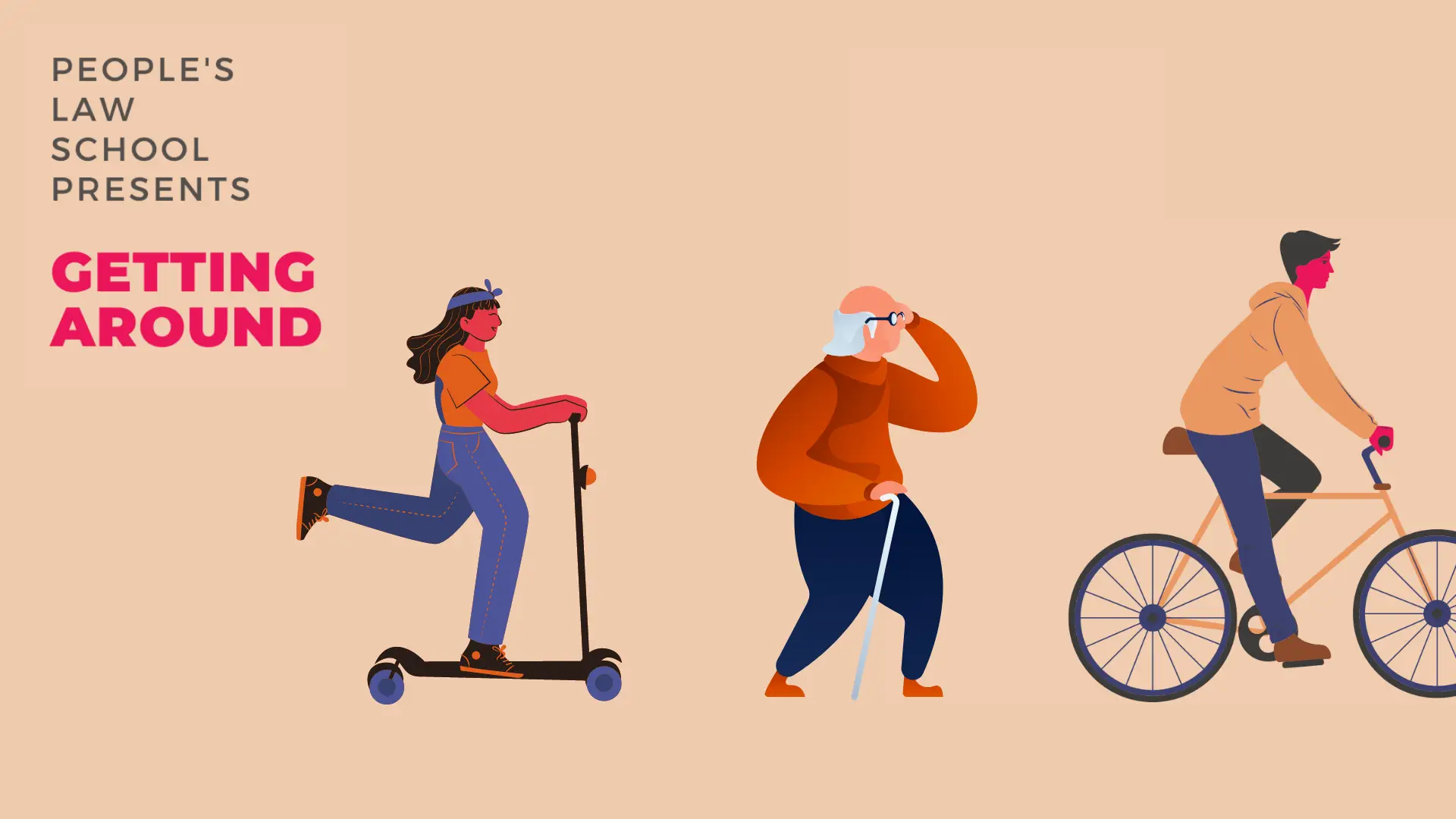 Illustrations of people cycling, walking, and riding a scooter