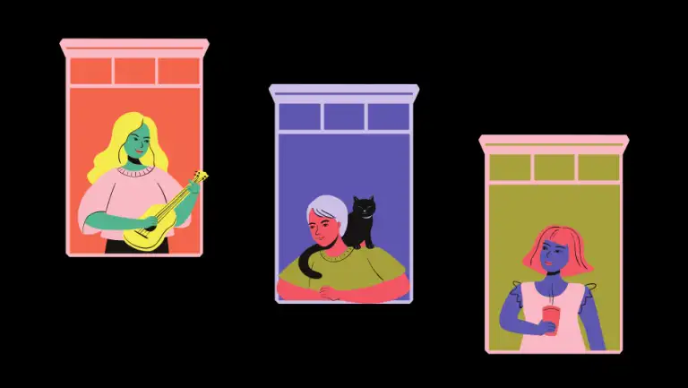 Illustration of people looking out windows