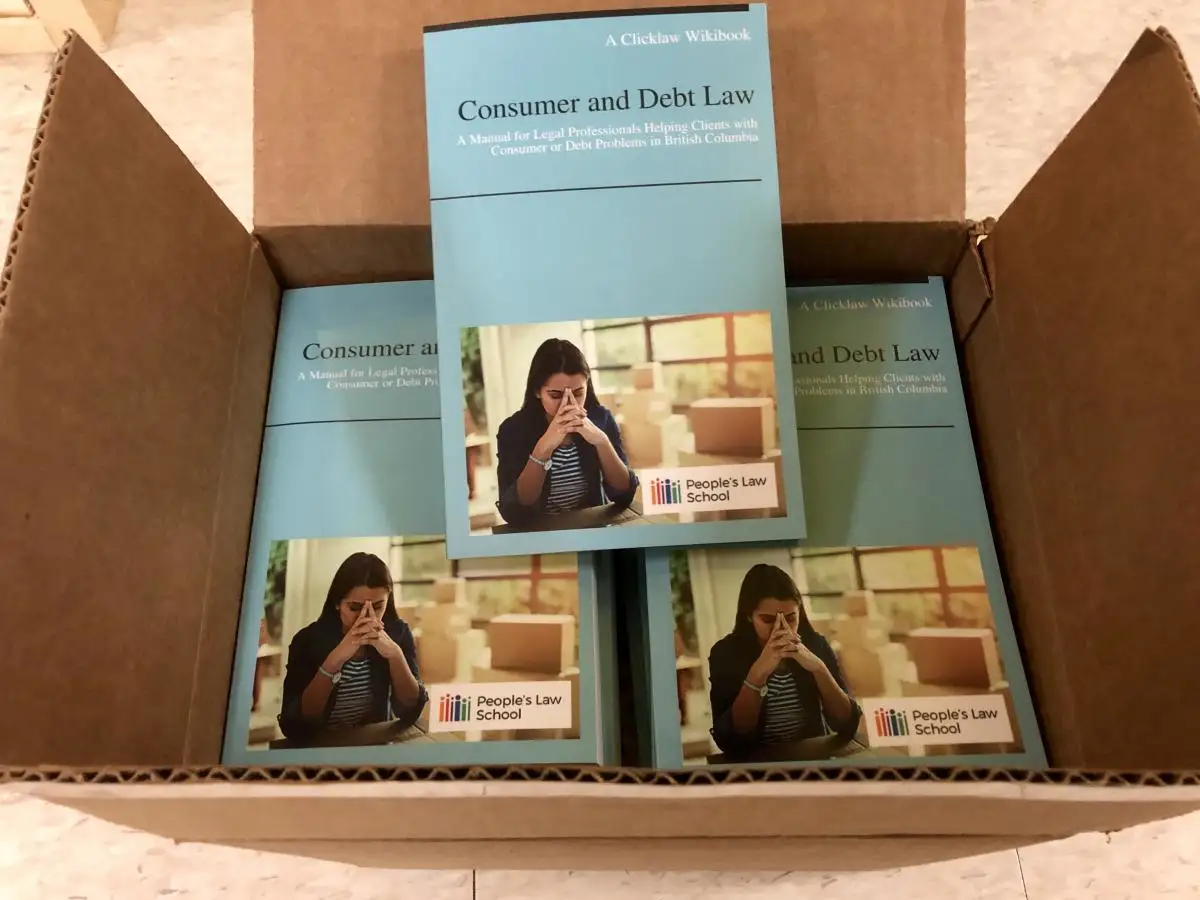 Box of printed copies of Consumer and Debt Law