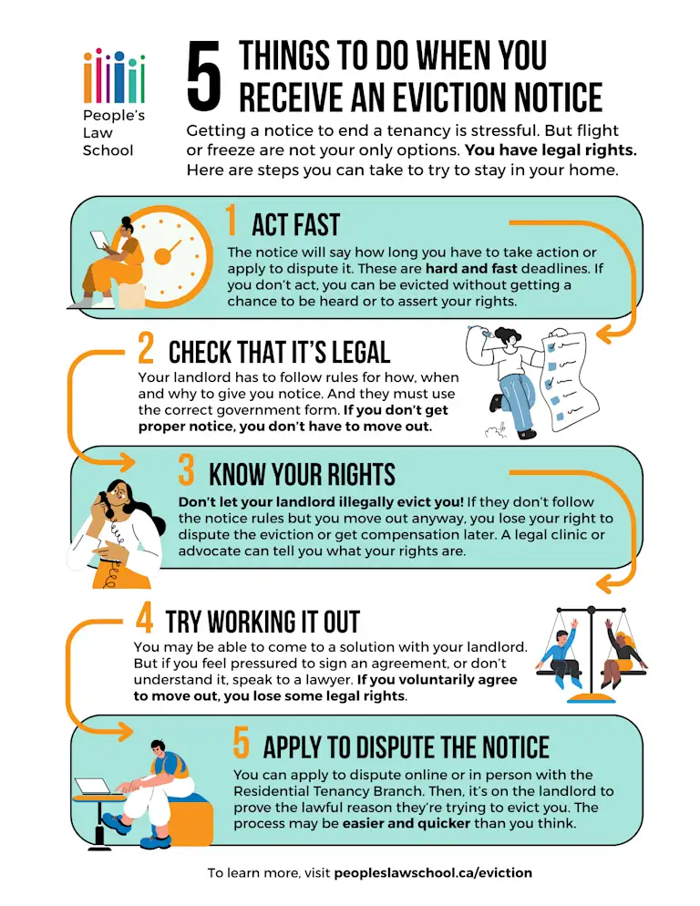 Infographic for 5 things to do straight away if you receive an eviction notice