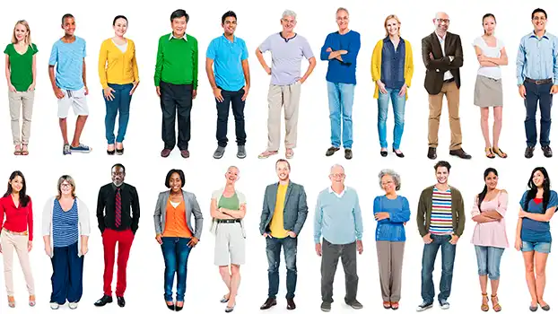 Two dozen people standing shoulder to shoulder