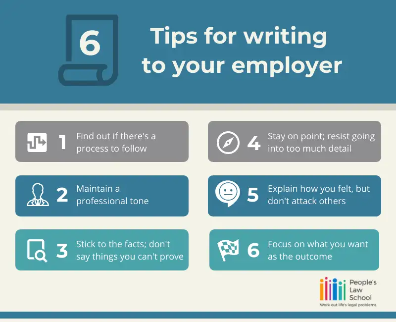 Infographic for Tips for writing to your employer