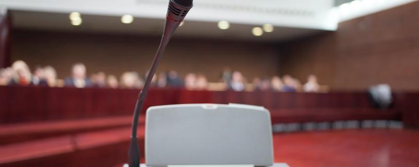 Closeup of microphone in a courtroom