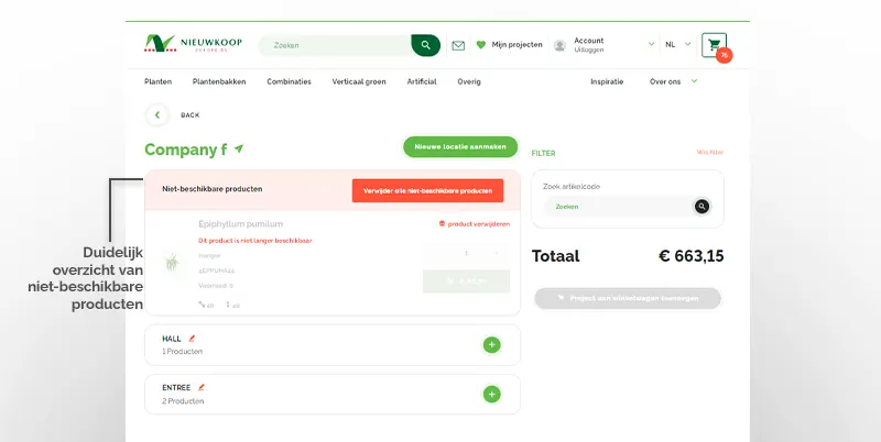 My project fase 2.3 niet beschikbare producten